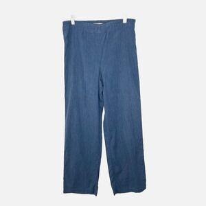 ZOZO Blue Linen Blend Straight Leg Mid Rise‎ Pull On Soft Stretch Pant Size 10